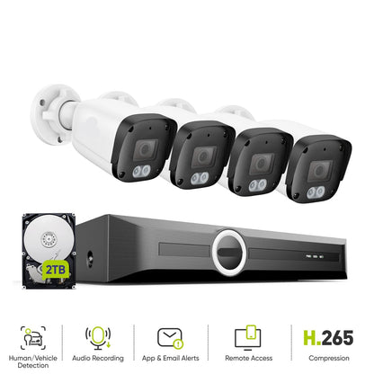 Videobewakingsset – Beveiligingssysteem – Camerasysteem – NVR Kit – Bewakingscamera – 5MP Resolutie – Nachtzicht tot 30 Meter