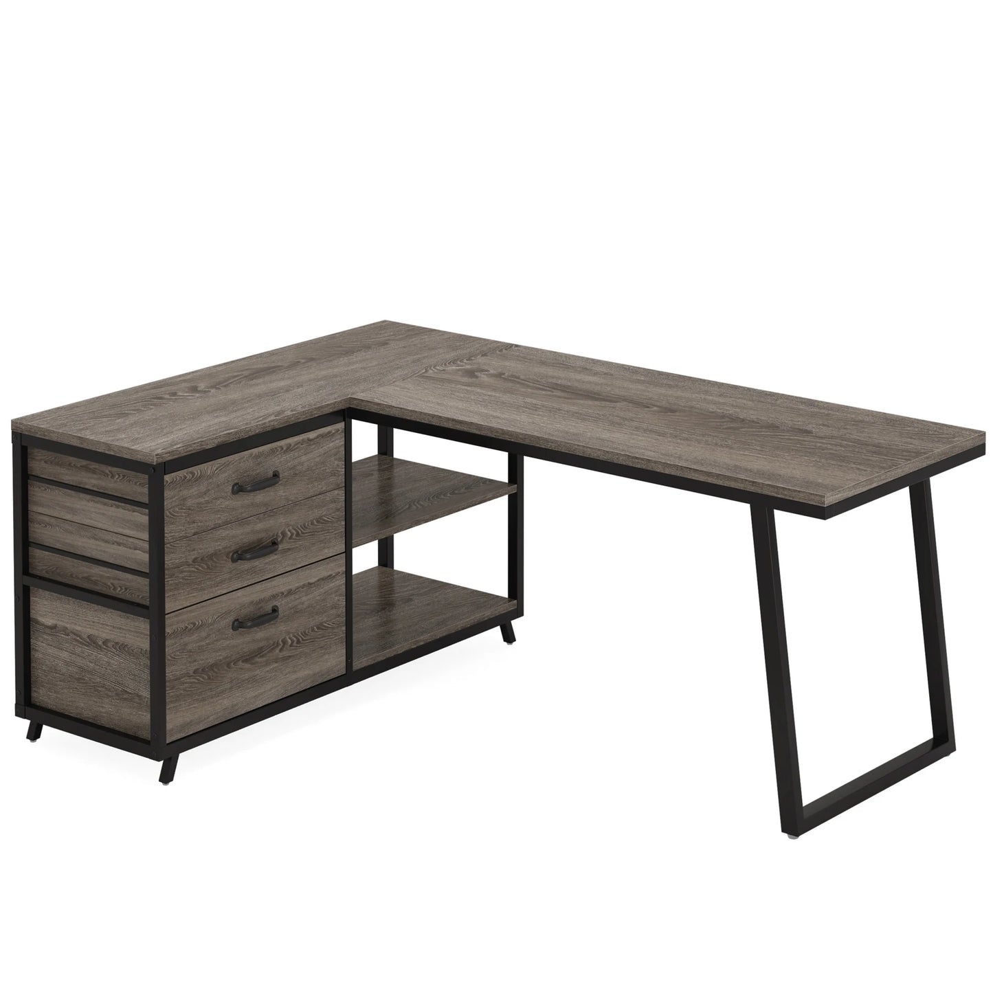 Bureau - Game Bureau - Hoekbureau - Gaming Bureau - 3 Lades - 53 Inch - L-Vormig Bureau - Reversibel Ontwerp - Computertafel - Industrieel Kantoormeubilair - Chocolade Afwerking