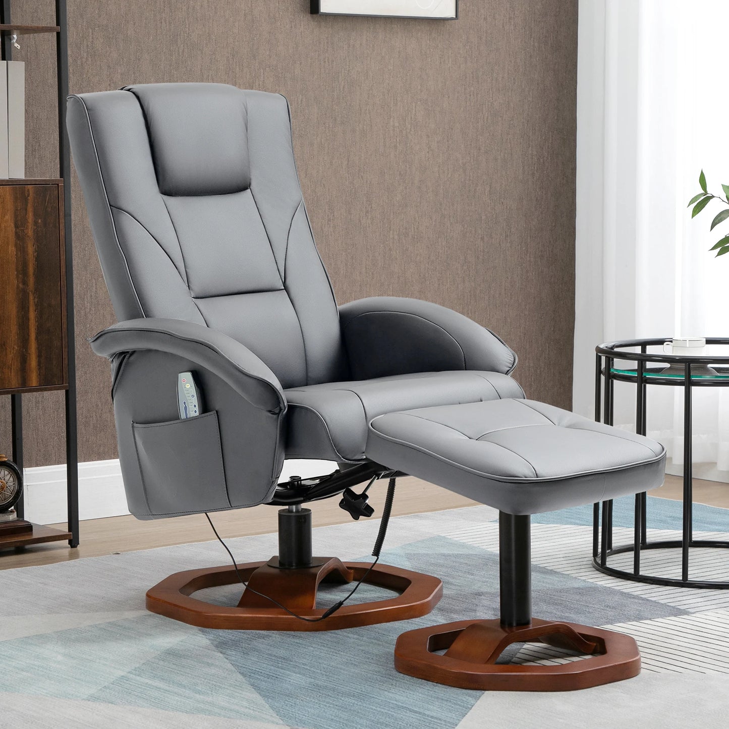 Massagestoel – Relaxstoel – Massagefauteuil – Ontspanningsstoel – Voetenbank – 10 Massagepunten – Verstelbare Rugleuning Kunstleer - Donkergrijs