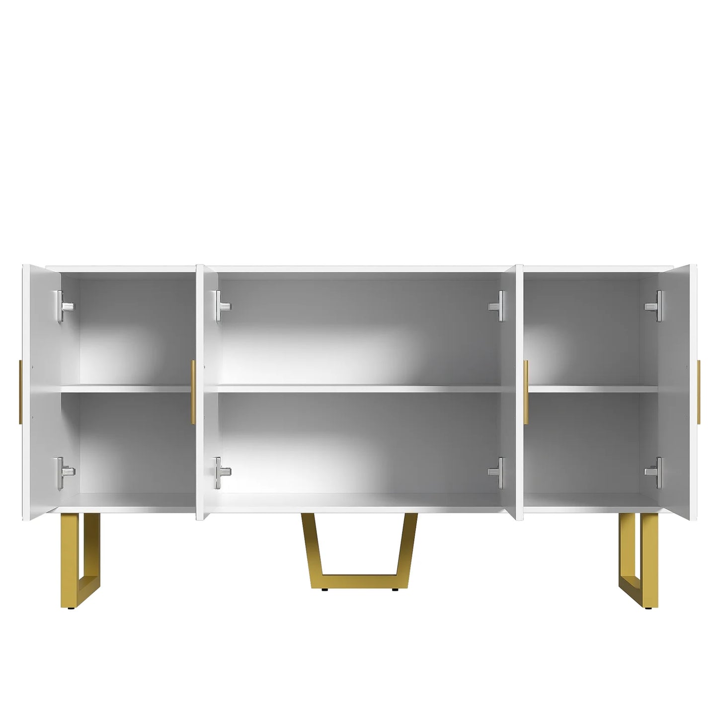Dressoirkast – Dressoir – Opbergkast – Kast – Witte Kast – Hoogglans Deuren – Matte Gouden Pooten