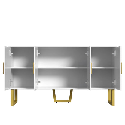 Dressoirkast – Dressoir – Opbergkast – Kast – Witte Kast – Hoogglans Deuren – Matte Gouden Pooten