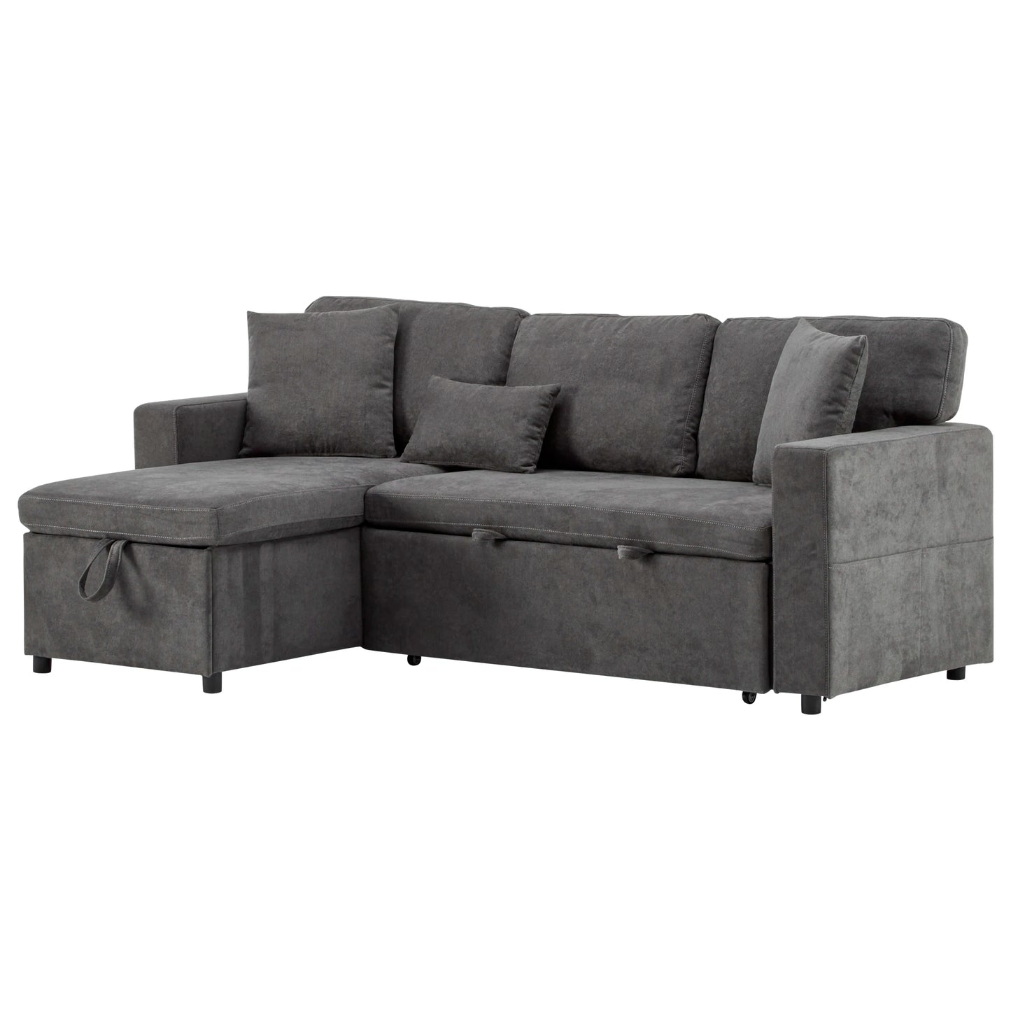 Hoekbankbed – Slaapbank – Bedbank – Loungesofa – Bedbank Hoek – Donkergrijs – Met Opbergruimte – Verstelbare Matras 90x190 cm