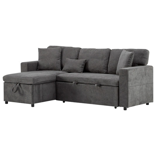 Hoekbankbed – Slaapbank – Bedbank – Loungesofa – Bedbank Hoek – Donkergrijs – Met Opbergruimte – Verstelbare Matras 90x190 cm