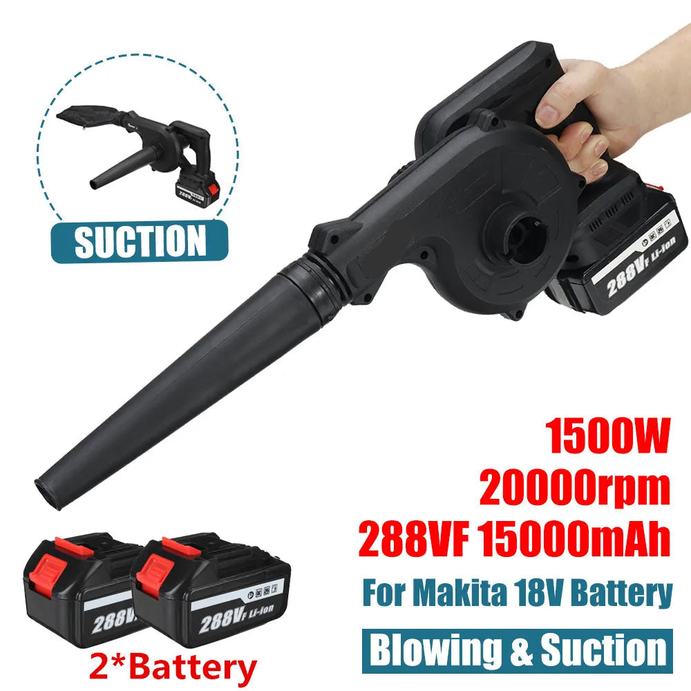 Bladblazer - Bladzuiger - Luchtblazer - Elektrische - 1500W - 20000RPM - 2-in-1 Handstofblazer  - Tuingereedschap - Turbo Fan - Blazen en Zuigen voor Stofreiniging - Inclusief 2 Accu