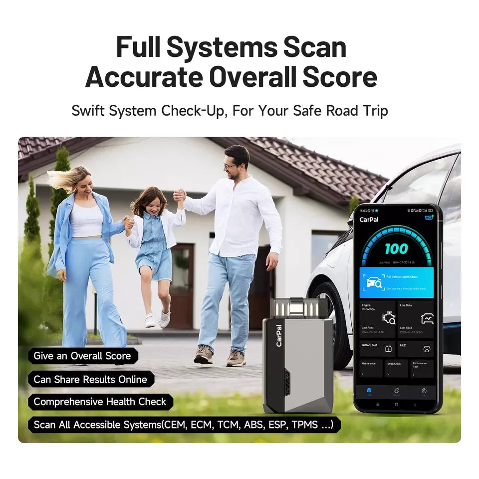 OBD2-scanner - Diagnosecomputer - Slimme diagnosetool - Foutverwijdering - Diagnosetool voor alle systemen - 6 resetservices - Zwart - QUORE