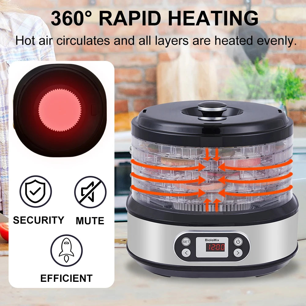 Voedseldroger – Fruitdroger – Voedsel uitdroger – Food dehydrator – Drogen machine – 6 Roestvrijstalen Trays – Digitale Temperatuur- en Timerinstelling