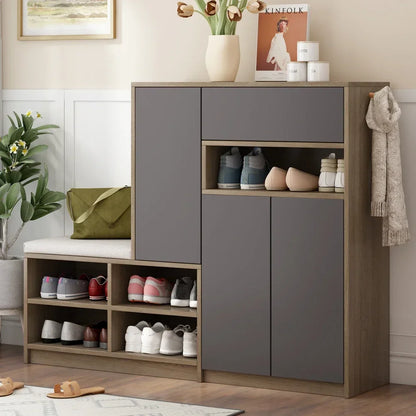 Multifunctional Shoe Storage Bench & Wardrobe – Thick Padded Seat, Built-in Sturdy Shoe Racks, for Corridor, Entryway & Hallway