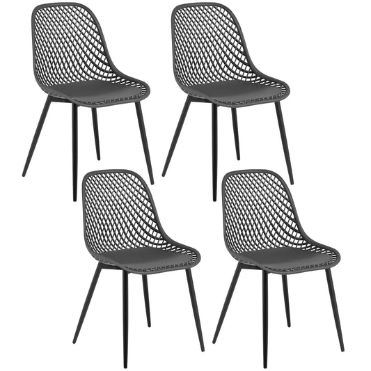 Tuinstoelen - Eetkamerstoelen - Tuinmeubelen - Set van 4 - Shell Lounge Stoel - Scandinavische - Moderne Stijl - met Rugleuning - Metalen Poten - voor Keuken - Woonkamer - Terras - Tuin - 39 x 46.5 x 82.5 cm - Donkergrijs