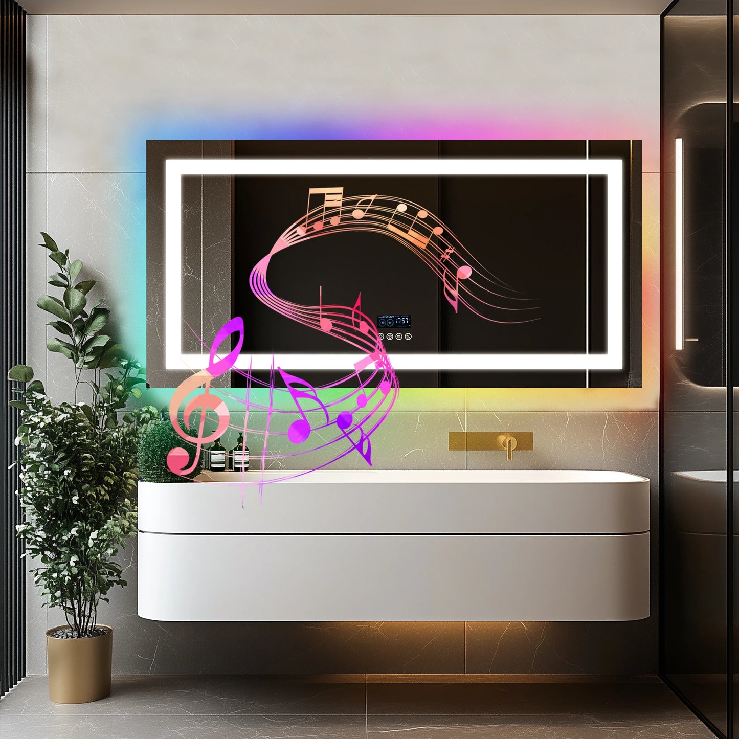 Badkamerspiegel – Spiegel Met Speaker – Led Spiegel – Anti-Fog Spiegel – Frameloos Design – Bluetooth Speaker – Driedelige Ledverlichting - 120x60cm RGB