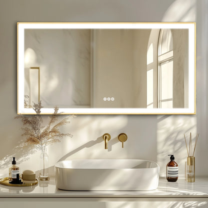 Badkamerspiegel – Verlichte Spiegel – Led Spiegel – Gouden Spiegel – Anti Condens Verwarming – Dimbare Kleurtemperatuur - 63x32inch