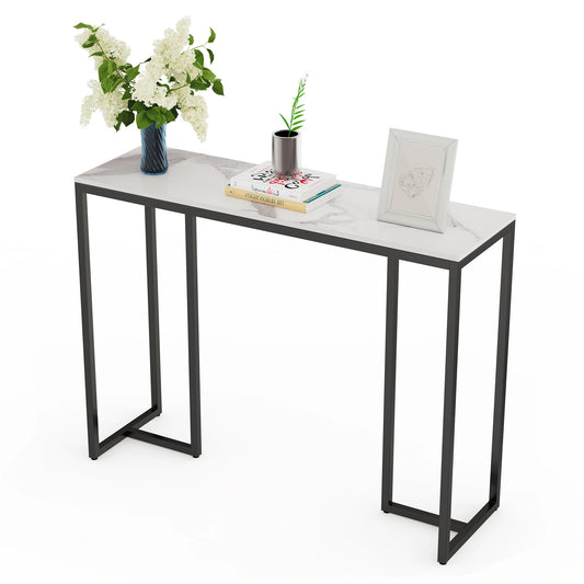 Tafel - Consoletafel - Haltafel - Marmer Look - Luxe Bijzettafel - voor Woonkamer - Hal - Slaapkamer - 100x30x78.5cm - Koud Jadeiet Zwart