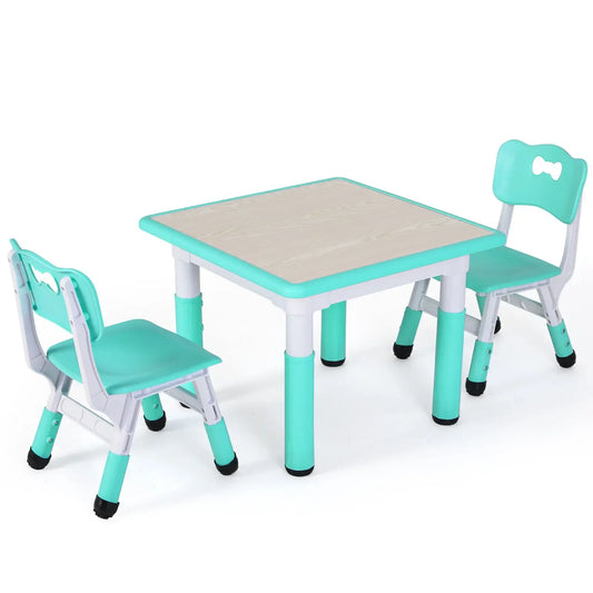 indertafel Met Stoeltjes – Verstelbare Kindertafel Set Met 2 Stoelen – Ergonomisch Ontwerp – Speeltafel Voor Kinderen Van 3 tot 8 Jaar – In Hoogte Verstelbaar – Ideaal Voor Speelkamer - Kinderkamer of Klaslokaal – Turquoise