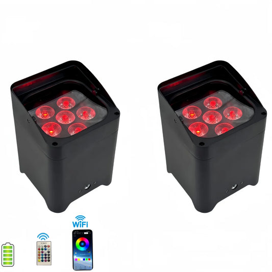 Draadloze LED Par Spots – Batterij Verlichting – Podiumlampen – DJ Licht – Feestverlichting – 6x18W RGBWAUV LED’s – WiFi Afstandsbediening – Compact & Snel Opladen – Zwarte EU Stekker