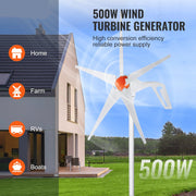 Vevor - Wind Turbine - Windmill Generator - Wind Turbine Generator - Wind Energy - Wind Turbine - 500W - 12V - 5 Blades - White