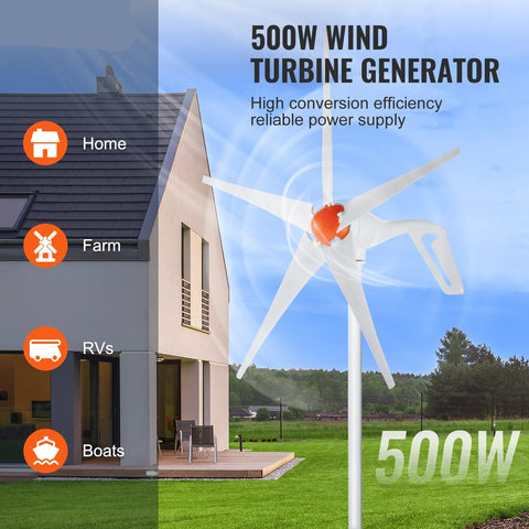 Vevor - Wind Turbine - Windmill Generator - Wind Turbine Generator - Wind Energy - Wind Turbine - 500W - 12V - 5 Blades - White