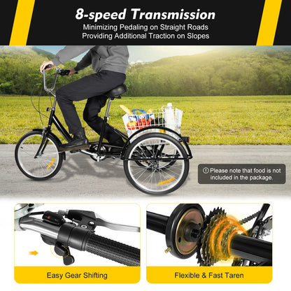 Driewieler – Driewiel Fiets – Stabiliteitsfiets – Seniorfiets – 20 Inch – 8 Versnellingen – Groot Achtermandje