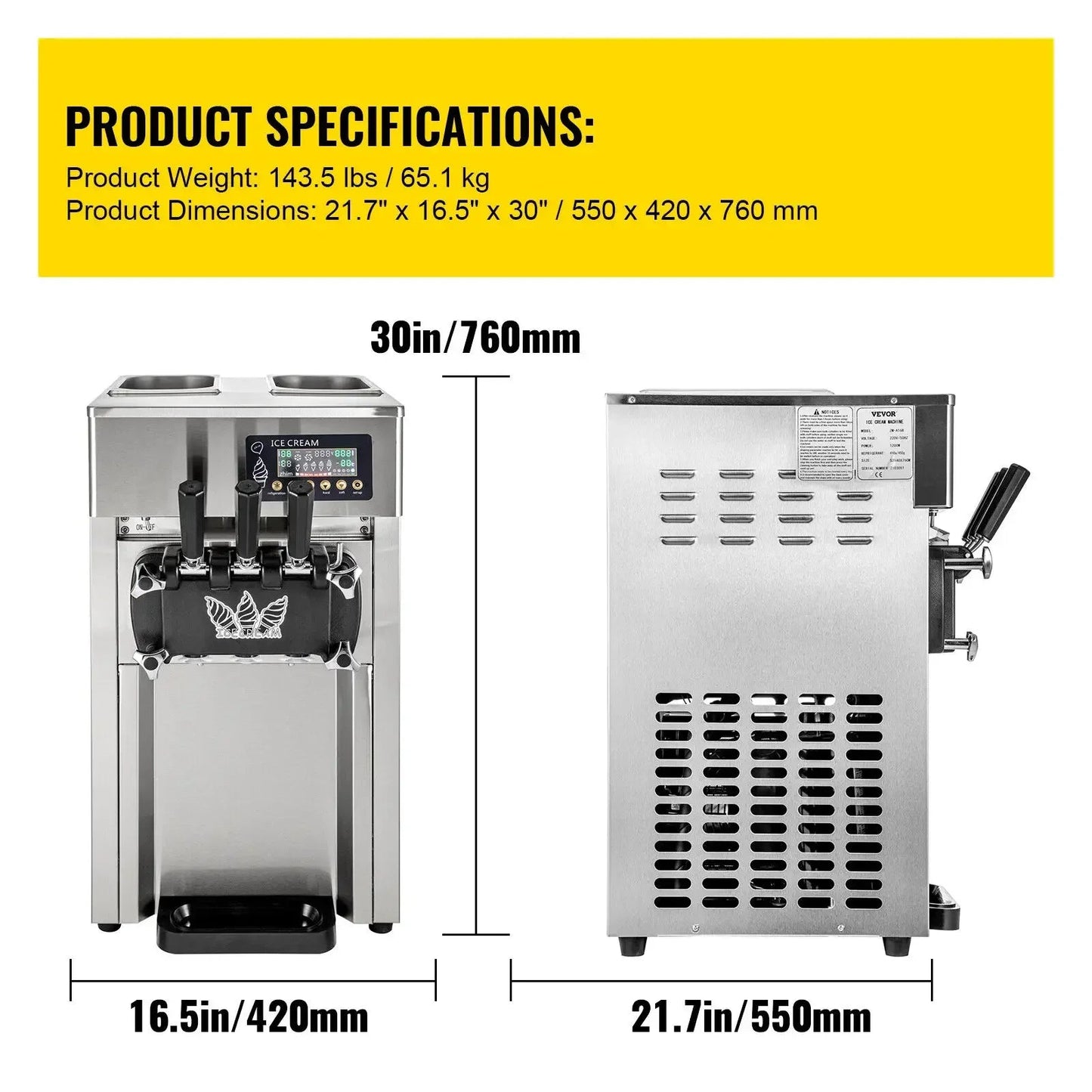 Softijsautomaat – IJsautomaat – Softijsmachine – IJscreatie Machine – 18 Liter Per Uur – 1200W Compressor