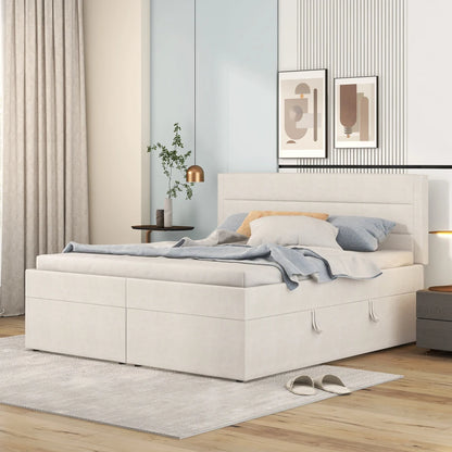 Tweepersoonsbed – Bed – Slaapbank – Boxspring – Opbergbed – Linnen Bekleding – Ruime Opbergruimte 140x200 cm