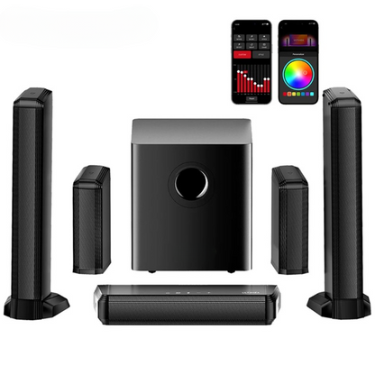 Soundbar - 7.1ch - Soundbar voor TV - Afneembare Soundbar - met 2 Surround-Luidsprekers - Subwoofer - RGB - APP-bediening - 102dB - 45Hz-20KHz - Compatibel met AUX - Optical Input - USB - Bluetooth - HDMI - Zwart