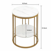 Side Table Round - Coffee Tables - Round Table - Side Tables Living Room - Shelf 2 Levels - Jewelry Storage - Metal Frame - Gold.