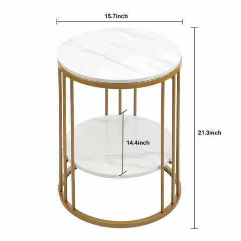 Side Table Round - Coffee Tables - Round Table - Side Tables Living Room - Shelf 2 Levels - Jewelry Storage - Metal Frame - Gold.