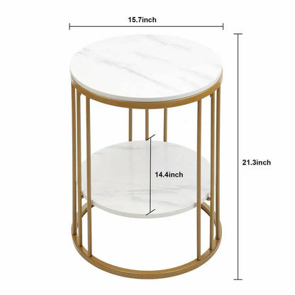 Tafel - Salontafels - Round Side Table - 2-Tier Marble Coffee Table - Bedside Table - Home Decor - 40x40x54cm - Gold