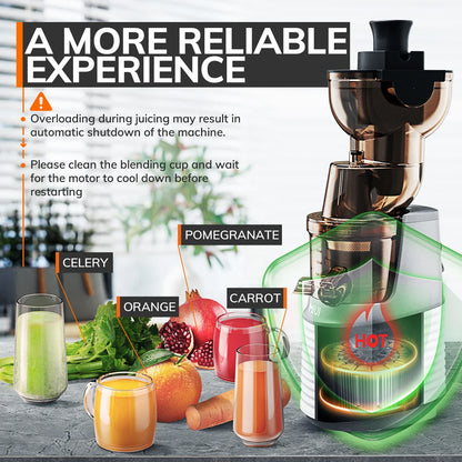 Slow Juicer - Sapcentrifuge - Cold Press - Kitchen - voor Groenten en Fruit - Grote Vulopening - 60RPM - 3 Snelheden - 1200 Watt - Stainless Steel Sieve - Automatische Pulpuitstoot - Koude Pers - Makkelijk te Reinigen - Parelwit