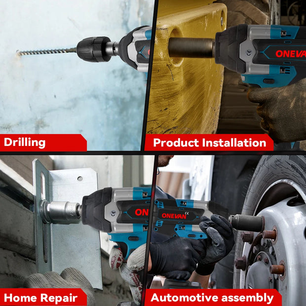 ONEVAN 1800N.M Torque Brushless Elektrische Slagschroevendraaier - 1/2 Inch Accu-Impactmoersleutel met 2 Batterijen - 18V Draadloze Power Tool - QUORE