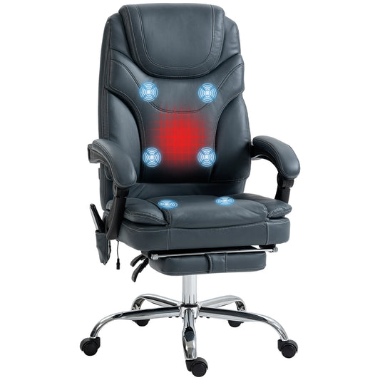 Massage Gaming Stoel - Bureaustoel - Swivel Stoel - met Voetsteun - Hoofdsteun - Verstelbare - Rugleuning - 6-puntsmassage - Ergonomische - Draaibare - 62 x 67 x 113-121 cm - Grijs