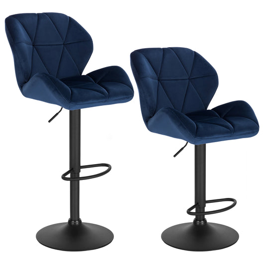 Adjustable Bar Stool - Bar Stool - Bar Stools with Backrest - Set of 2 - 360° Rotatable - Gas Spring - Steel Footrest - Leather Seat - Dark Green Velvet