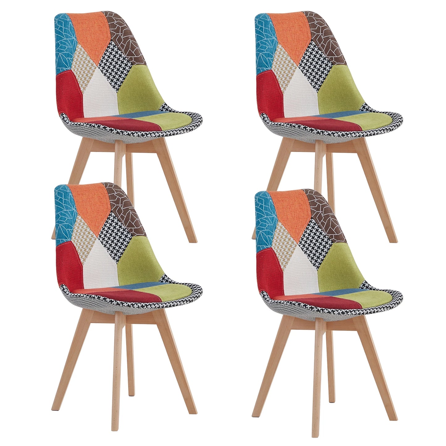 Patchwork Stoel – Eetkamerstoel – Bureaustoel – Linnen Stoel – Houten Frame – Ergonomisch Design – 50x42x83,5 cm