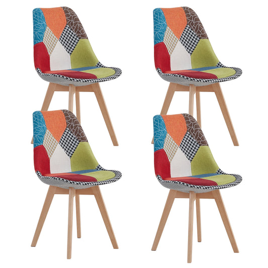 Patchwork Stoel – Eetkamerstoel – Bureaustoel – Linnen Stoel – Houten Frame – Ergonomisch Design – 50x42x83,5 cm