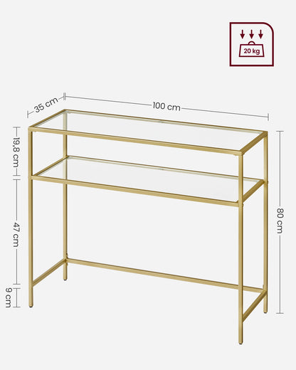 Bijzettafel - Haltafel - Woonkamer - Smalle Console - Woonkamer - 100 cm x 35 cm x 80 cm - Goud - QUORE