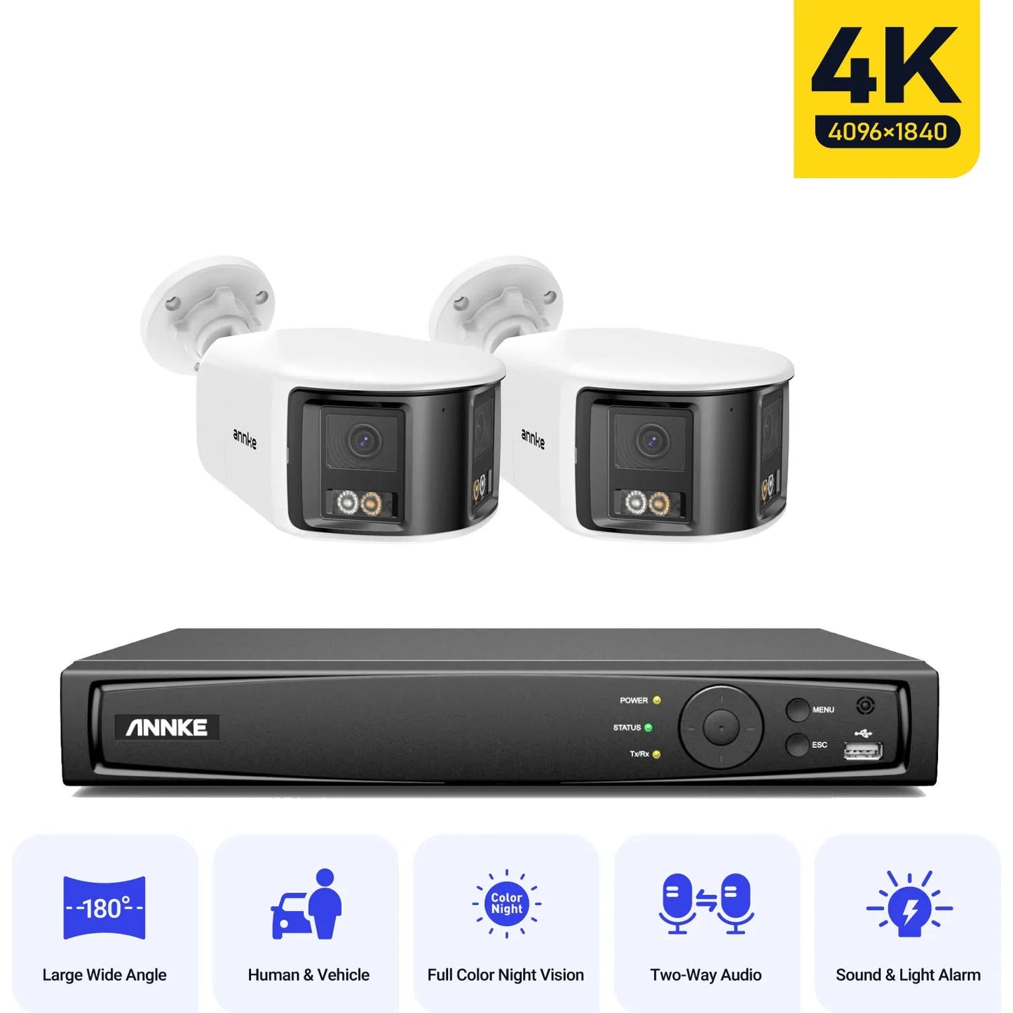 IP Cameraset – Beveiligingscamera – Surveillance Camera – Bewakingscamera – Buitenbeveiliging – 180° Ultrabreed Dual-Lens – AI Beweging Detectie Met Nachtzicht