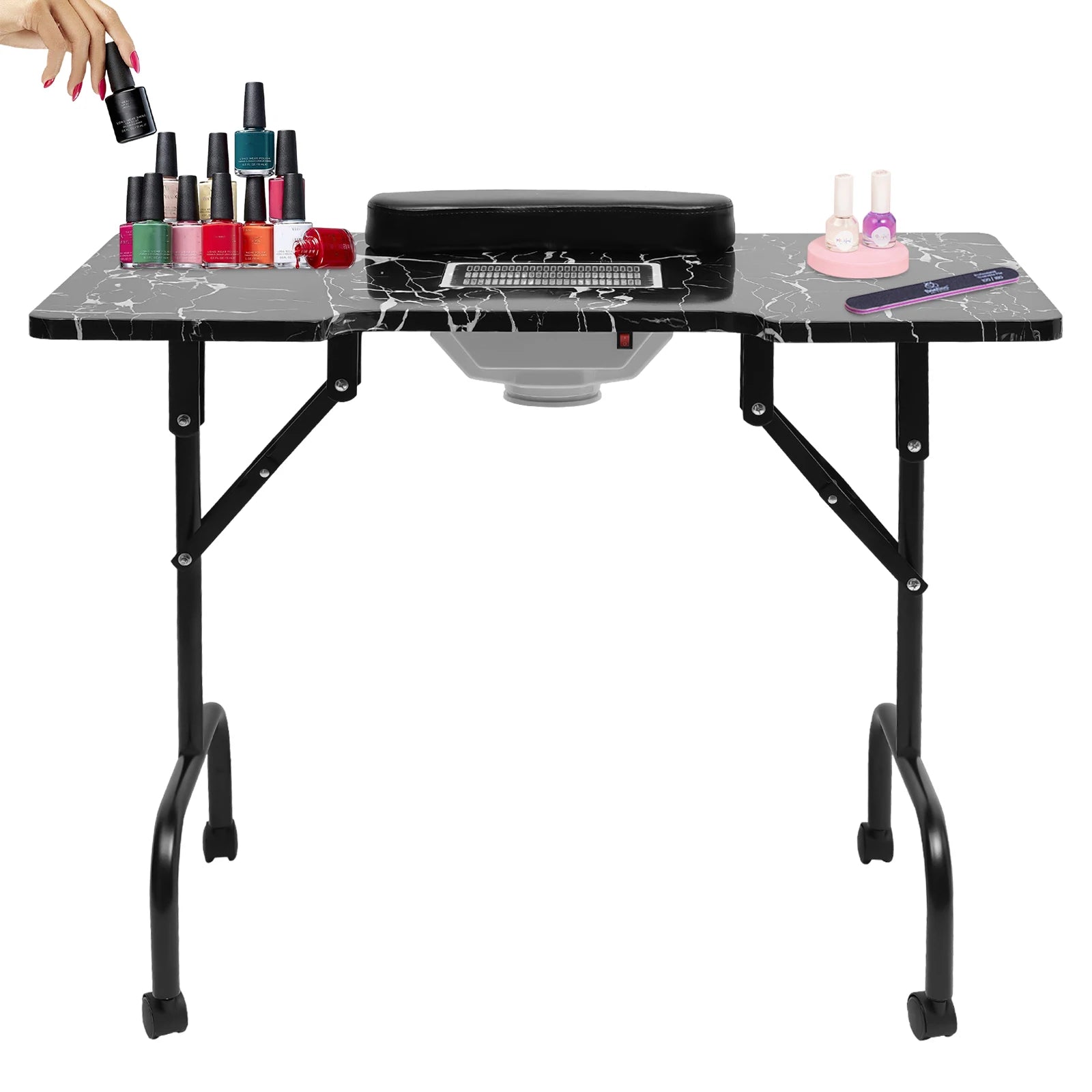 Nageltafel – Manicuretafel – Draagbare Tafel – Inklapbare Werktafel – Stofafzuiging Met Ventilator – 94x48 Cm Oppervlak - QUORE
