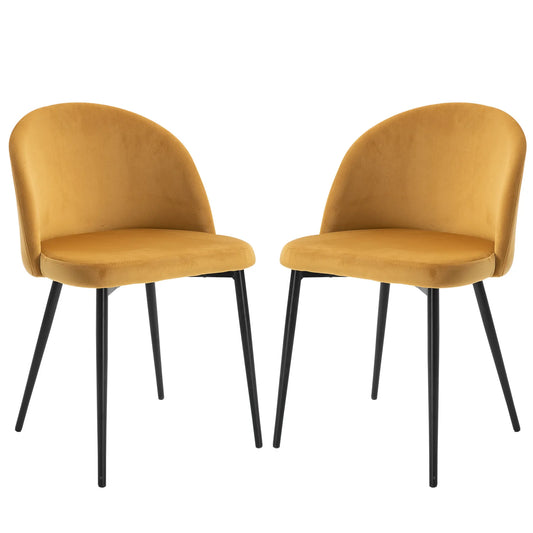 Eetkamerstoelen – Velvet Stoelen – Comfortabele Stoelen – Bistro Stoelen – Metalen Poten – Foamvulling – Compact 49 x 50 x 77 cm - Geel
