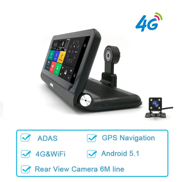 Dashcam voor Auto - 7.84" 4G Android Dashcam – GPS Navigatie, 1080P Full HD, Achteruitrijcamera, Dual Lens, ADAS Rijhulp, WiFi, Bluetooth, Parkeermodus, Loop Recording - Zwart