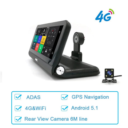 Dashcam voor Auto - 7.84" 4G Android Dashcam – GPS Navigatie, 1080P Full HD, Achteruitrijcamera, Dual Lens, ADAS Rijhulp, WiFi, Bluetooth, Parkeermodus, Loop Recording - Zwart