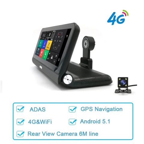 Dashcam voor Auto - 7.84" 4G Android Dashcam – GPS Navigatie, 1080P Full HD, Achteruitrijcamera, Dual Lens, ADAS Rijhulp, WiFi, Bluetooth, Parkeermodus, Loop Recording - Zwart
