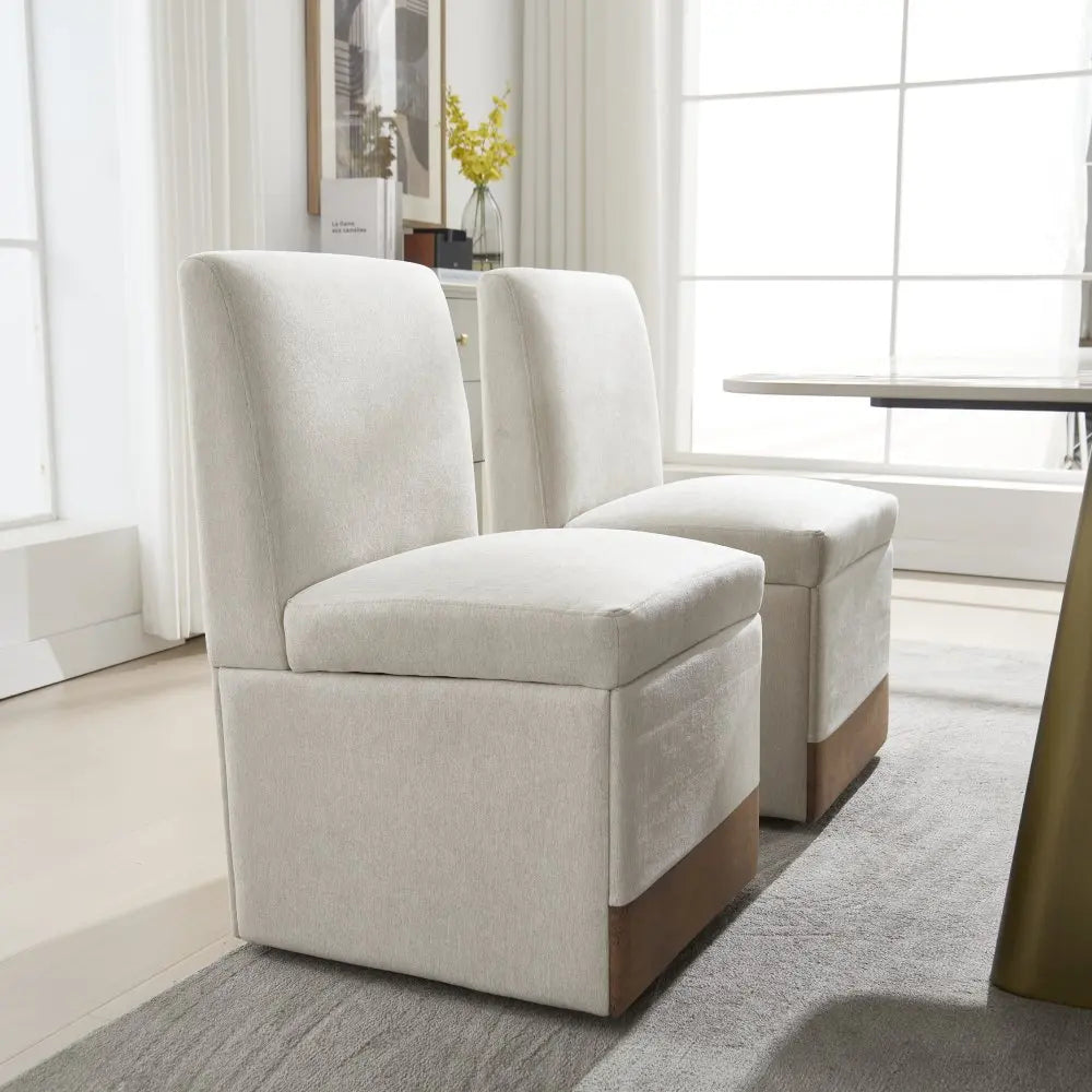 Eetkamerstoelen – Stoelen Met Wieltjes – Draaistoelen – Opbergbank Stoelen – Gestoffeerde Stoelen – Met Verborgen Opbergruimte – Comfortabele Linnen Bekleding