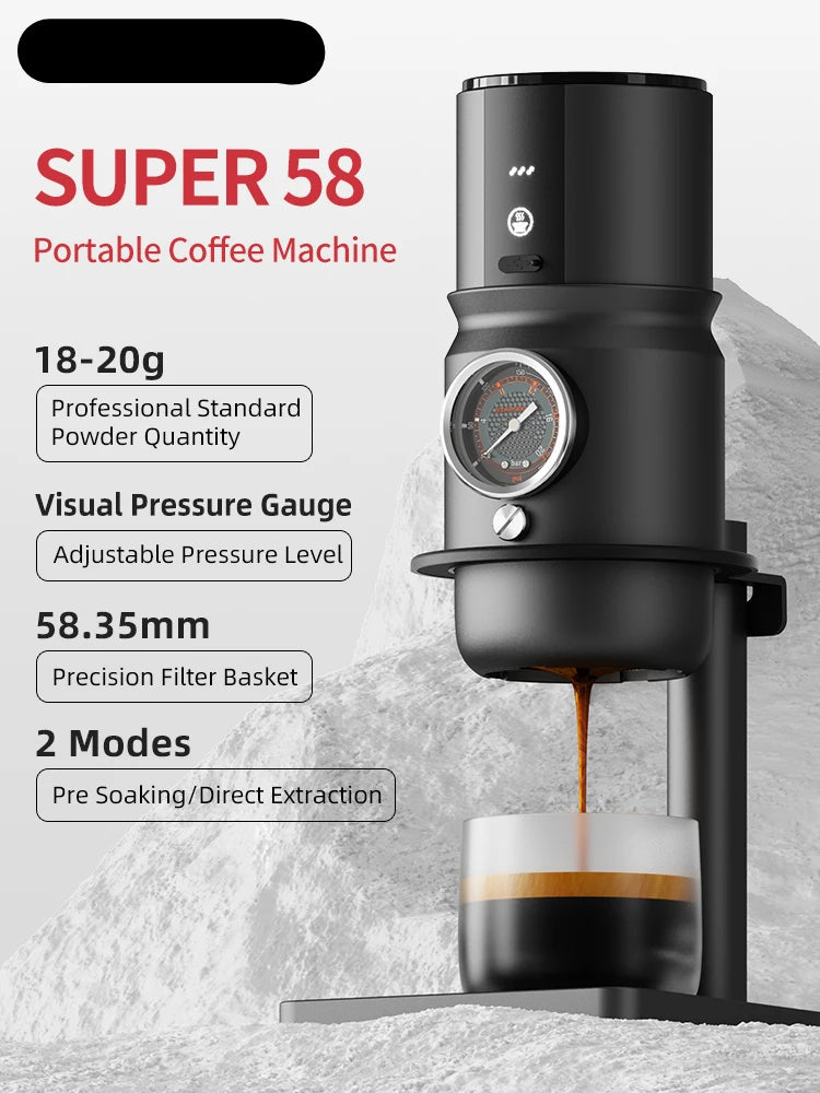 Draagbare Espressomachine – Mobiele Koffiemachine – Reis Espressomaker – USB-C Oplaadbaar – Aluminium Behuizing – 1800mAh Batterij