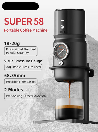 Draagbare Espressomachine – Mobiele Koffiemachine – Reis Espressomaker – USB-C Oplaadbaar – Aluminium Behuizing – 1800mAh Batterij