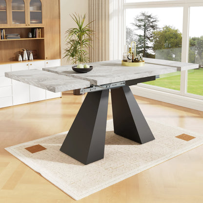 Uitschuifbare Eettafel – Uitklapbare Tafel – Verstelbare Eettafel – Inklapbare Keukentafel – Ruimtebesparende Tafel – Zwart-Grijs MDF – Flexibel Uitschuifsysteem 99-159 cm – Stevige Koolstofstaal Poten