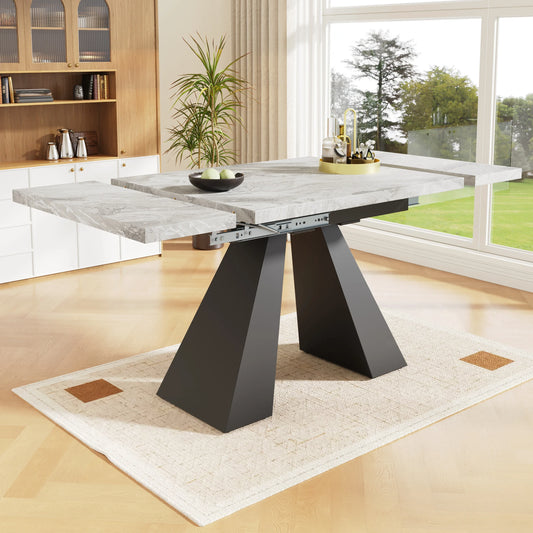Uitschuifbare Eettafel – Uitklapbare Tafel – Verstelbare Eettafel – Inklapbare Keukentafel – Ruimtebesparende Tafel – Zwart-Grijs MDF – Flexibel Uitschuifsysteem 99-159 cm – Stevige Koolstofstaal Poten