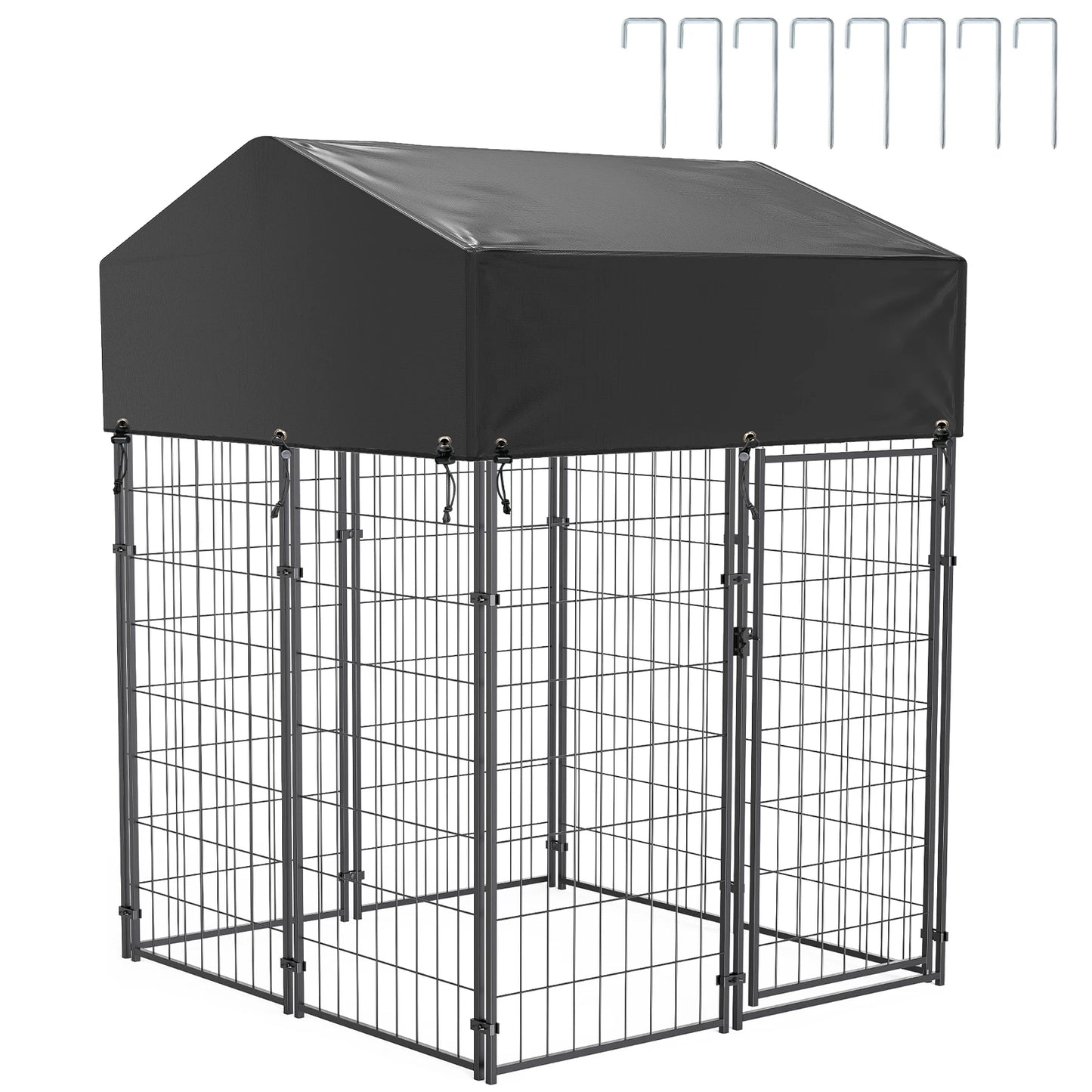 Grote Hondenren – Hondenkooi Buiten – Hondenbench Tuin – Hondenren Met Dak – Hondenhok Dicht – Robuust Gegalvaniseerd Stalen Frame – Weerbestendig Oxford Doek Overkapping - QUORE