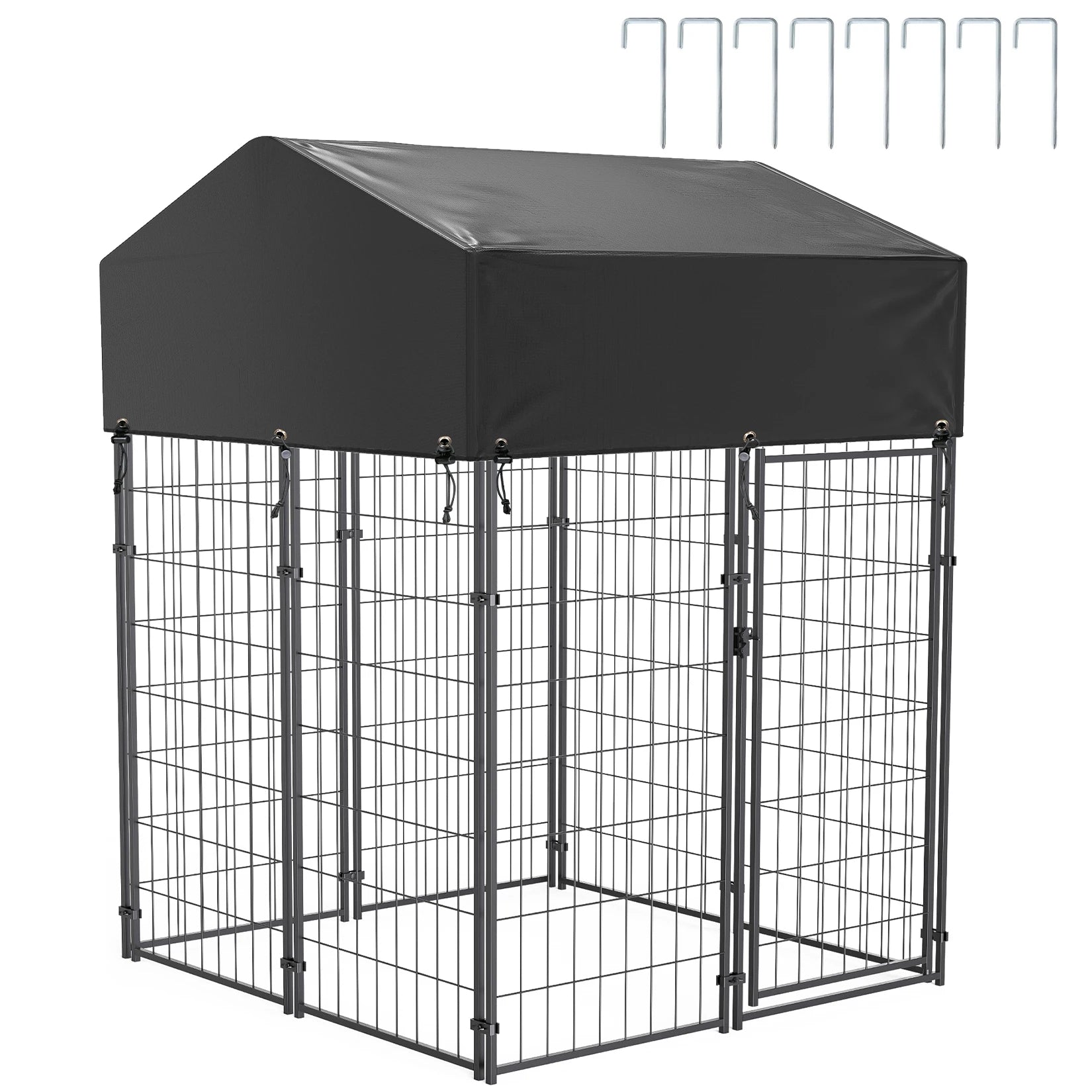 Grote Hondenren – Hondenkooi Buiten – Hondenbench Tuin – Hondenren Met Dak – Hondenhok Dicht – Robuust Gegalvaniseerd Stalen Frame – Weerbestendig Oxford Doek Overkapping - QUORE
