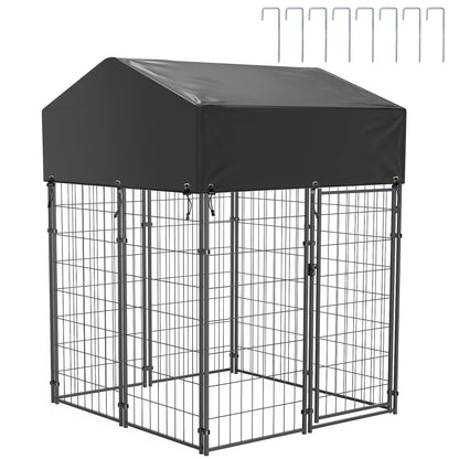 Grote Hondenren – Hondenkooi Buiten – Hondenbench Tuin – Hondenren Met Dak – Hondenhok Dicht – Robuust Gegalvaniseerd Stalen Frame – Weerbestendig Oxford Doek Overkapping - QUORE