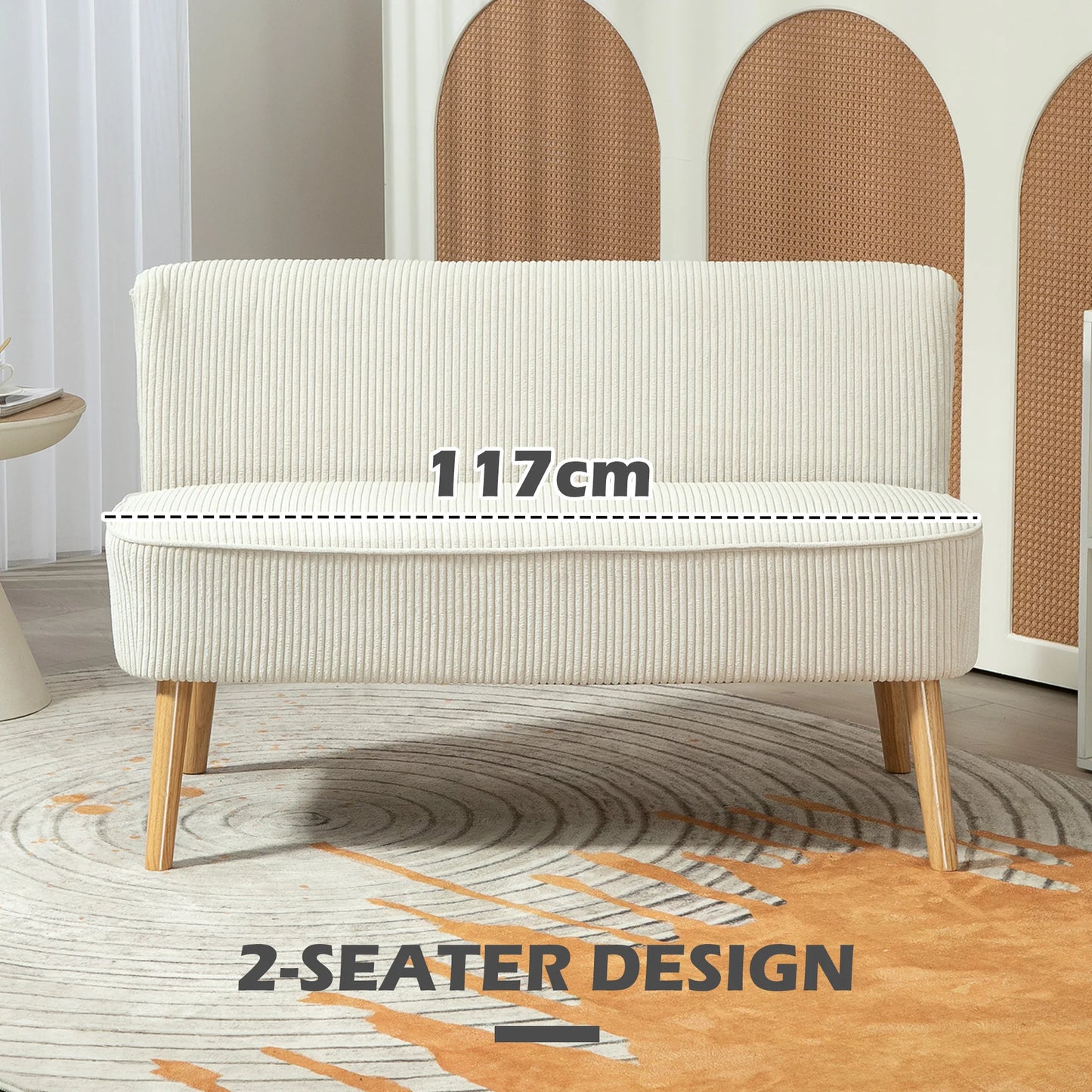 2-Zitsbank – Bank Zonder Armleuningen – Compacte Bank – Velours Sofa – Creme Wit – Ruimtebesparend Ontwerp – Zachte Spongevulling