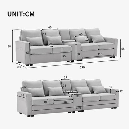 Bank – Sofa – Zitbank – Loveseat – Linnen Bekleding – USB-Poort – Bekerhouders