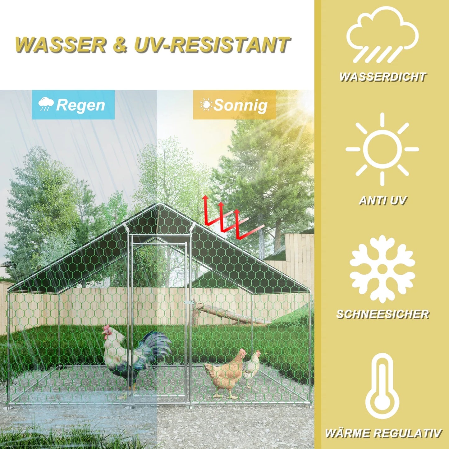Dierenren Kipren – Kippenhok – Konijnenren – Buitenren Huisdieren – Veilige Ren Groen – Gegalvaniseerd Stalen Frame – Water- En UV-bestendige PE Dakbedekking